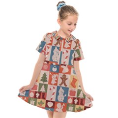 Cute Christmas Seamless Pattern Vector  - Kids  Short Sleeve Shirt Dress