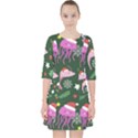 Dinosaur Colorful Funny Christmas Pattern Quarter Sleeve Pocket Dress View1