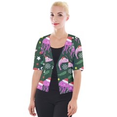 Dinosaur Colorful Funny Christmas Pattern Cropped Button Cardigan by Ket1n9