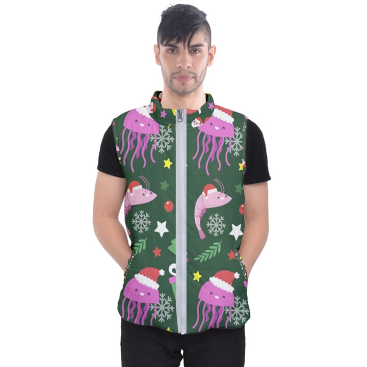 Dinosaur Colorful Funny Christmas Pattern Men s Puffer Vest