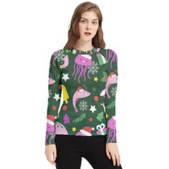 Dinosaur Colorful Funny Christmas Pattern Women s Long Sleeve Rash Guard by Ket1n9