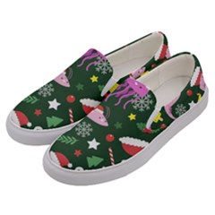 Dinosaur Colorful Funny Christmas Pattern Men s Canvas Slip Ons by Ket1n9