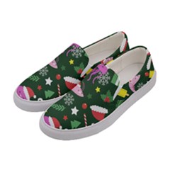 Dinosaur Colorful Funny Christmas Pattern Women s Canvas Slip Ons by Ket1n9