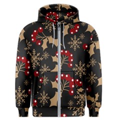 Christmas Pattern With Snowflakes Berries Men s Zipper Hoodie by Ket1n9