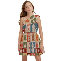 Cute Christmas Seamless Pattern Vector  - Kids  One Shoulder Party Dress by Ket1n9