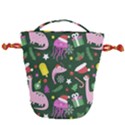 Dinosaur Colorful Funny Christmas Pattern Drawstring Bucket Bag View2