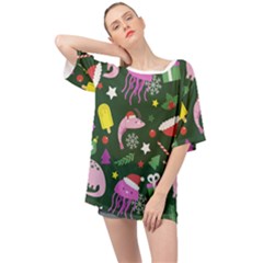 Dinosaur Colorful Funny Christmas Pattern Oversized Chiffon Top by Ket1n9