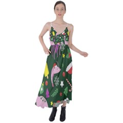 Dinosaur Colorful Funny Christmas Pattern Tie Back Maxi Dress by Ket1n9