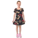 Christmas Pattern With Snowflakes Berries Kids  Short Sleeve Velvet Dress View1