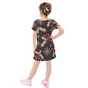 Christmas Pattern With Snowflakes Berries Kids  Short Sleeve Velvet Dress View2