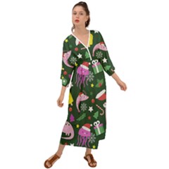 Dinosaur Colorful Funny Christmas Pattern Grecian Style  Maxi Dress by Ket1n9