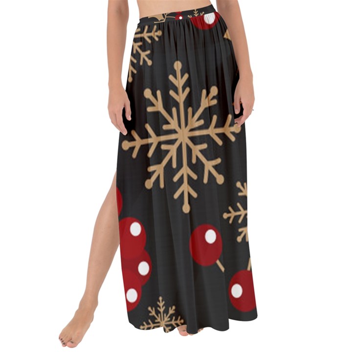 Christmas Pattern With Snowflakes Berries Maxi Chiffon Tie-Up Sarong