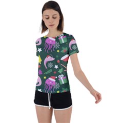 Dinosaur Colorful Funny Christmas Pattern Back Circle Cutout Sports T-shirt by Ket1n9