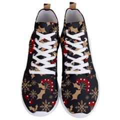 Christmas Pattern With Snowflakes Berries Men s Lightweight High Top Sneakers by Ket1n9