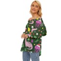 Dinosaur Colorful Funny Christmas Pattern Off Shoulder Chiffon Pocket Shirt View2