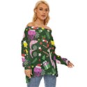 Dinosaur Colorful Funny Christmas Pattern Off Shoulder Chiffon Pocket Shirt View3