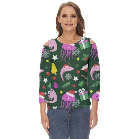 Dinosaur Colorful Funny Christmas Pattern Cut Out Wide Sleeve Top by Ket1n9