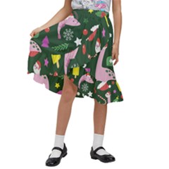 Dinosaur Colorful Funny Christmas Pattern Kids  Ruffle Flared Wrap Midi Skirt