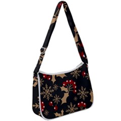 Christmas Pattern With Snowflakes Berries Zip Up Shoulder Bag by Ket1n9