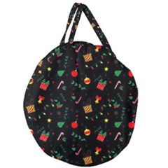 Christmas Pattern Texture Colorful Wallpaper Giant Round Zipper Tote by Ket1n9