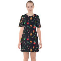 Christmas Pattern Texture Colorful Wallpaper Sixties Short Sleeve Mini Dress by Ket1n9