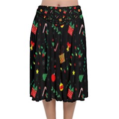 Christmas Pattern Texture Colorful Wallpaper Velvet Flared Midi Skirt