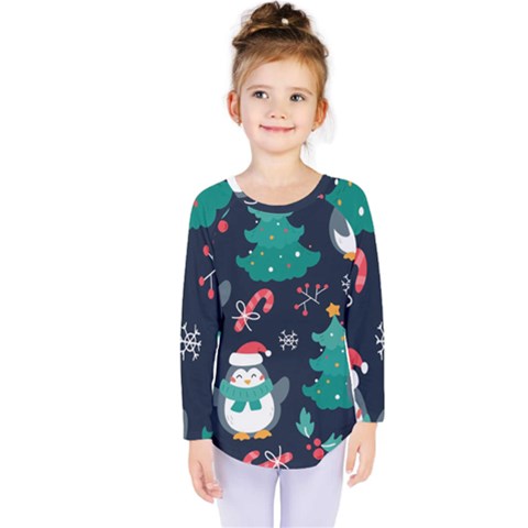 Colorful Funny Christmas Pattern Kids  Long Sleeve T-shirt by Ket1n9