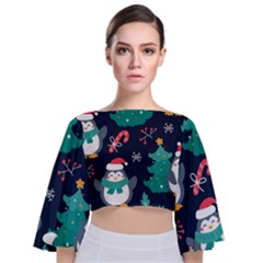 Colorful Funny Christmas Pattern Tie Back Butterfly Sleeve Chiffon Top by Ket1n9