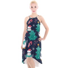 Colorful Funny Christmas Pattern High-low Halter Chiffon Dress  by Ket1n9