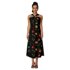 Christmas Pattern Texture Colorful Wallpaper Sleeveless Cross Front Cocktail Midi Chiffon Dress by Ket1n9