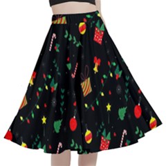 Christmas Pattern Texture Colorful Wallpaper A-line Full Circle Midi Skirt With Pocket by Ket1n9