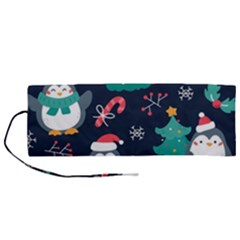 Colorful Funny Christmas Pattern Roll Up Canvas Pencil Holder (m)