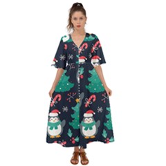 Colorful Funny Christmas Pattern Kimono Sleeve Boho Dress by Ket1n9