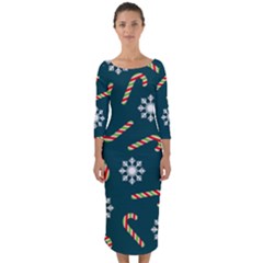 Christmas Seamless Pattern With Candies Snowflakes Quarter Sleeve Midi Bodycon Dress by Ket1n9