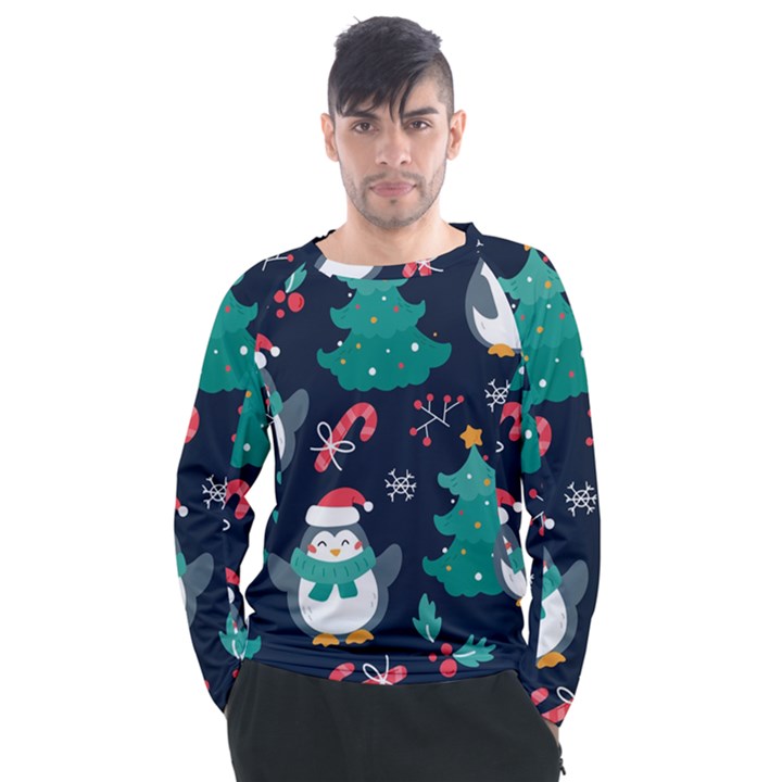 Colorful Funny Christmas Pattern Men s Long Sleeve Raglan T-Shirt