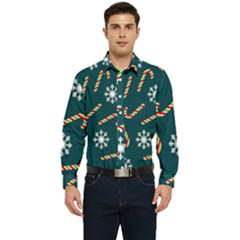 Christmas Seamless Pattern With Candies Snowflakes Men s Long Sleeve  Shirt by Ket1n9