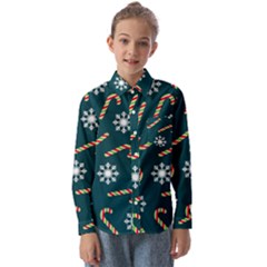 Christmas Seamless Pattern With Candies Snowflakes Kids  Long Sleeve Shirt by Ket1n9