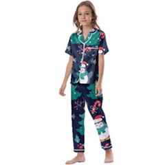 Colorful Funny Christmas Pattern Kids  Satin Short Sleeve Pajamas Set by Ket1n9