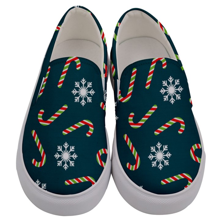 Christmas Seamless Pattern With Candies Snowflakes Men s Canvas Slip Ons