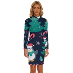 Colorful Funny Christmas Pattern Long Sleeve Shirt Collar Bodycon Dress by Ket1n9