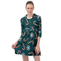 Christmas Seamless Pattern With Candies Snowflakes Mini Skater Shirt Dress by Ket1n9