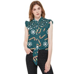 Christmas Seamless Pattern With Candies Snowflakes Frill Detail Shirt by Ket1n9