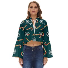 Christmas Seamless Pattern With Candies Snowflakes Boho Long Bell Sleeve Top by Ket1n9