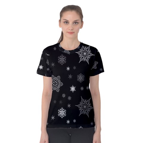 Christmas Snowflake Seamless Pattern With Tiled Falling Snow Women s Cotton T-shirt by Ket1n9