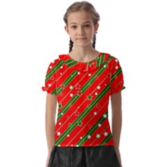 Christmas Paper Star Texture Kids  Frill Chiffon Blouse by Ket1n9