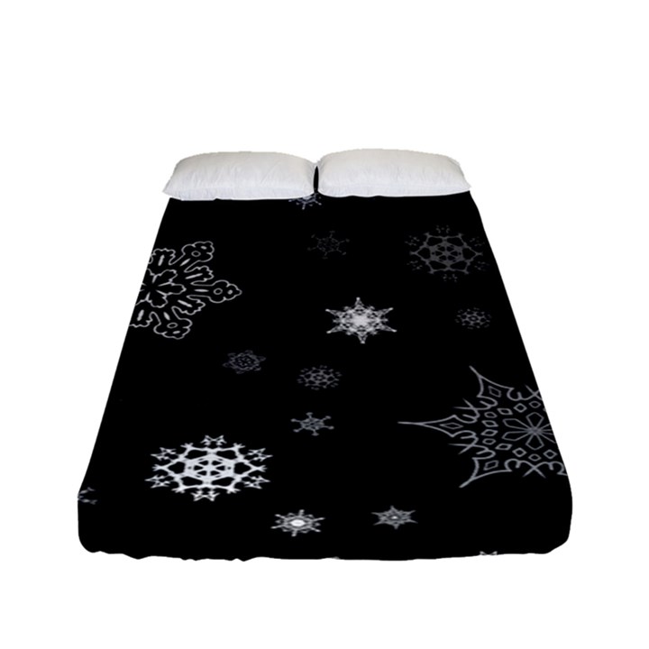 Christmas Snowflake Seamless Pattern With Tiled Falling Snow Fitted Sheet (Full/ Double Size)