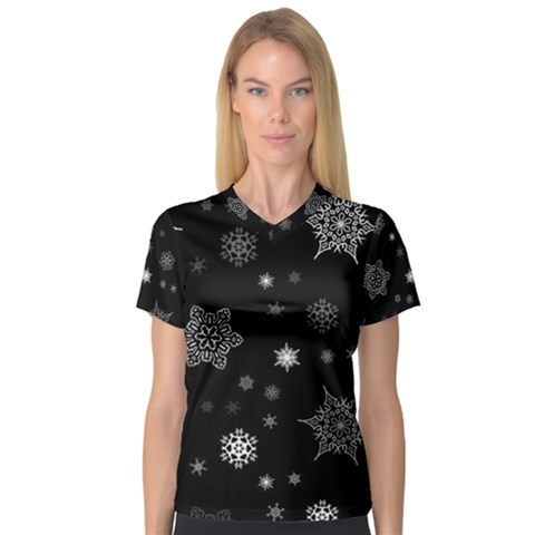 Christmas Snowflake Seamless Pattern With Tiled Falling Snow V-neck Sport Mesh T-shirt by Ket1n9