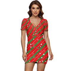 Christmas Paper Star Texture Low Cut Cap Sleeve Mini Dress by Ket1n9