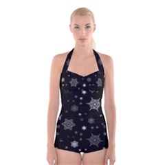 Christmas Snowflake Seamless Pattern With Tiled Falling Snow Boyleg Halter Swimsuit  by Ket1n9