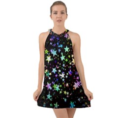 Christmas Star Gloss Lights Light Halter Tie Back Chiffon Dress by Ket1n9